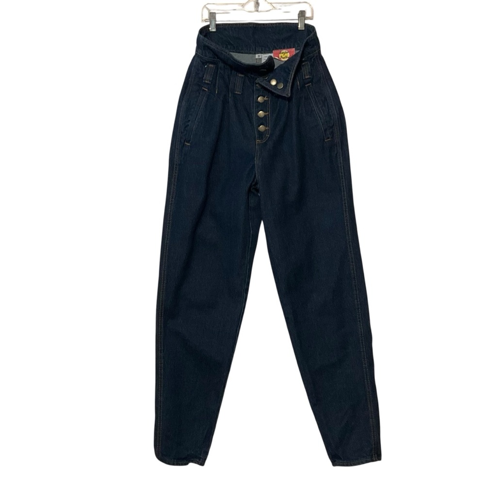 vtg 80s BUZIOS NO PROBLEM! Sz 11 Jeans High Rise Cotton Fold Over Waist Tapered